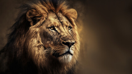 Obraz na płótnie Canvas Lion with copy space background. World wildlife day concept. Generative ai.
