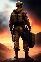 Soldier with rifle in dessert - AI Generative