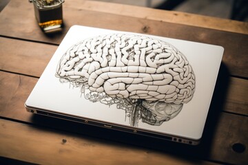 Sketch of the human brain from a creative artificial intelligence notion on a contemporary laptop screen. Generative AI
