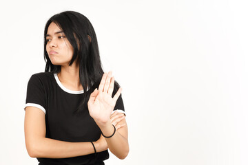 Stop or Rejection Gesture Of Beautiful Asian Woman Isolated On White Background