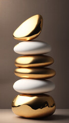 Marble and gold rock balancing composition