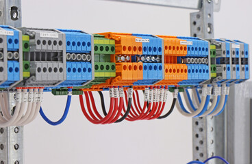 Electrical terminals for connecting electrical copper wires in the control panel.