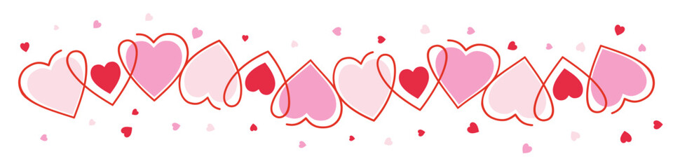 Design of banner with hearts on white background. Mother’s Day, Women’s Day, and Valentine’s Day decorations. Vector