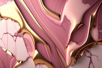 Polished pink marble with gold veins. Abstract background texture.