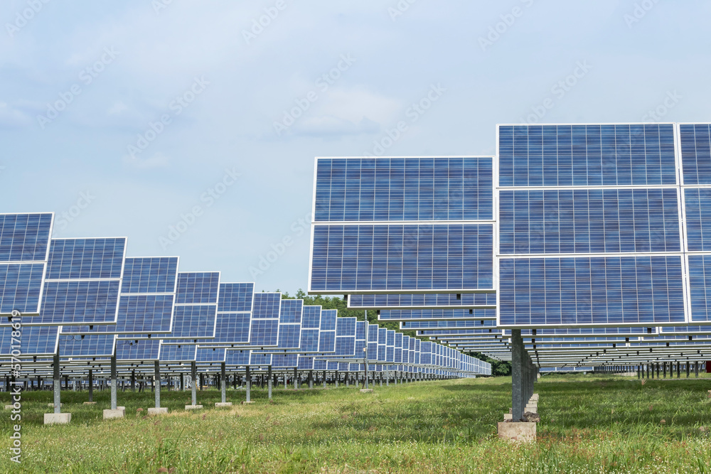 Wall mural solar cells or photovoltaics in solar power station convert light energy from the sun into electrici