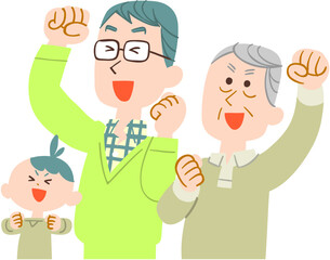 左向きで喜ぶ家族の男性　輪郭線なし
