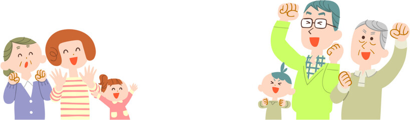 向かい合って喜ぶ家族の上半身　輪郭線なし
