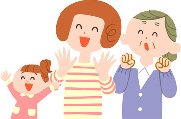 左向きで喜ぶ家族の女性　輪郭線なし
