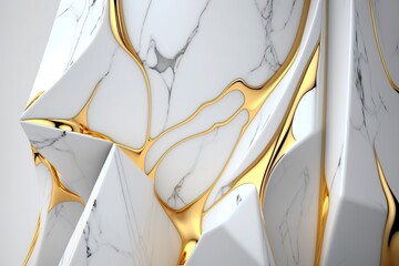 Polished white marble with gold veins. Abstract background texture.