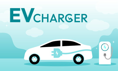 EV Charger, Electric car charging, Electronic vehicle Vector