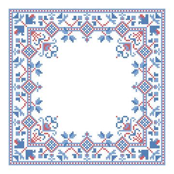 Square frame cross stitch pattern folk art