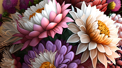 a bouquet of beautiful realistic flowers, close-up, made by ai