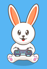 Cute rabbit Gamer Playing Game With Joystick Cartoon Vector Icon Illustration. Animal Technology Icon Concept Isolated Premium Vector. Flat Cartoon Style