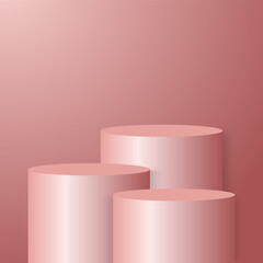 blank round pedestal. pink gold circular podium with steps for outstanding luxury product showcase display advertisement on color background with minimal style in studio room 