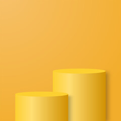blank round pedestal. yellow circular podium with steps for outstanding luxury product showcase display advertisement  on color background with minimal style in studio room 