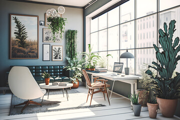 Bring Life to Your Home with this Modern and Minimalistic Living Room featuring Green Plants - Concept Design for Your Next Interior Decorating Project, Generative Ai