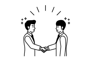 Illustration of a businessman shaking hands with a business partner for business partnership, contract, or merger