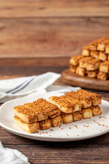 Sesame cookies. Bakery products. Salted sesame cookies on wood background. close up