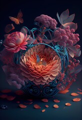 A Bouquet of Elegance - An Exquisite Display of Blooms and Foliage. Generative AI