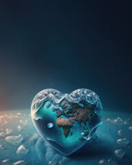 Heart shaped earth. Love and save our planet. Earth Day or Environment day concept in realistic 3D style. Generative AI.