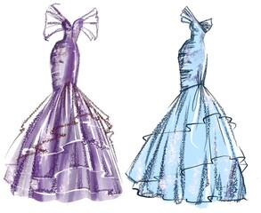 Obraz premium Sketch of an evening dress. Fashion Illustration on a white background. Ideas for print.