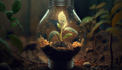 A Bulb With A Sprout Plant Inside Eco Illustration Created With Generative Ai