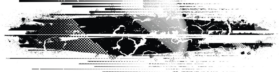 Obraz premium Grunge textured speed lines and halftone dots . Vector Illustration .Grunge textured banner . Design element . Abstract geometric shape . 