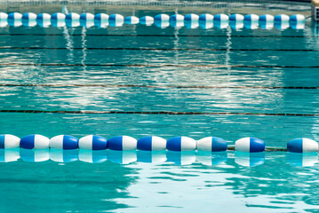 Floating lane divider in a swimming pool.