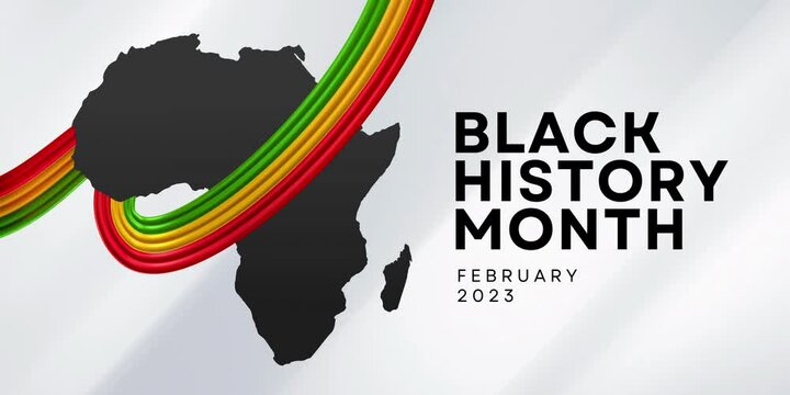 Black History Month  2023 Concept Abstract Background Banner. Abstract Art with 3d hand logo  Green, red and Yellow colors On Black background