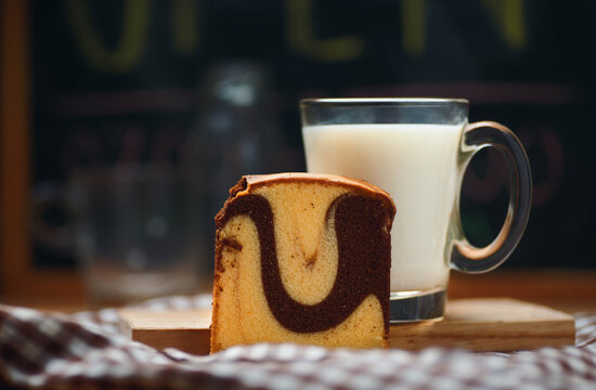 Butter marble cake with a cup of milk