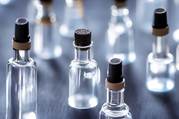 Obraz na płótnie Canvas nail polish bottles. bottles of oils. glass bottles. vials. medicine. AI generated.