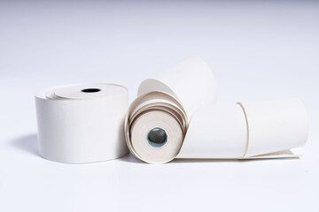 check paper rolls on white background with shadow horizontal photo