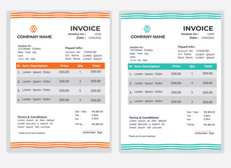 Business Minimal Corporate Invoice design template vector illustration bill form price . Creative template and stationery design payment agreement design template Cash Memo, Vector Quotation Design