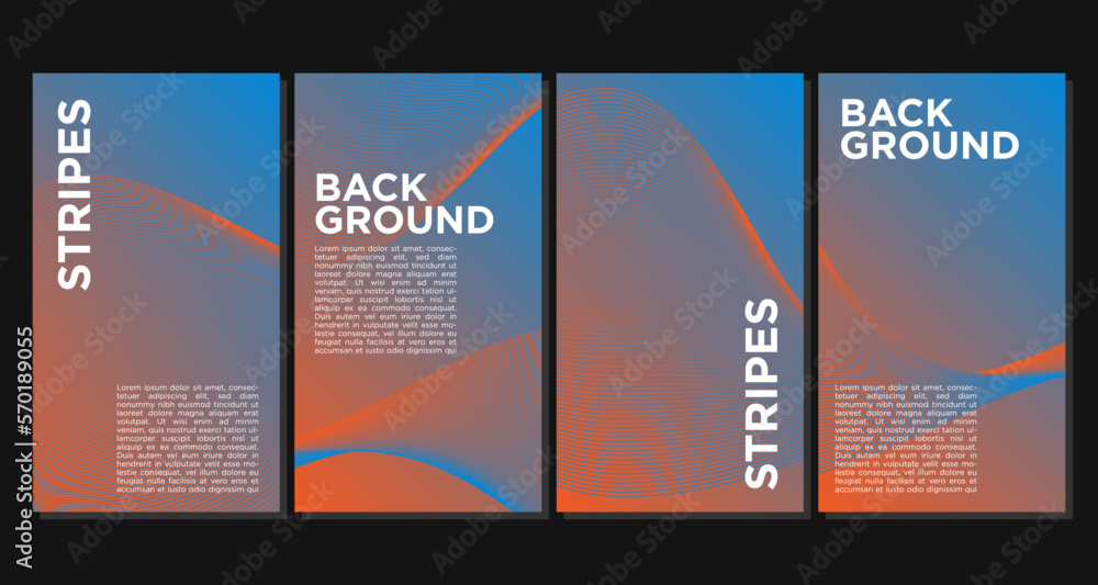 Poster set of vertical abstract light blue gradient stripes vector background element
