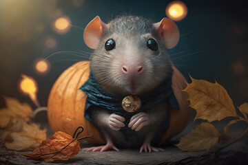 Portrait d'un bébé rat déguisé pour fêter Halloween » IA générative