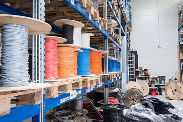 Wire bundles in cable warehouse, Munich, Bavaria, Germany
