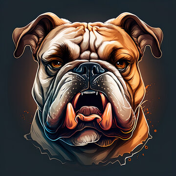 Bulldog logo, Bulldog head image in cartoon style. Pet. Best friend. Generative AI.