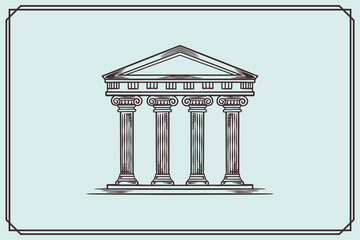 hand drawn ancient greek building in vintage style.