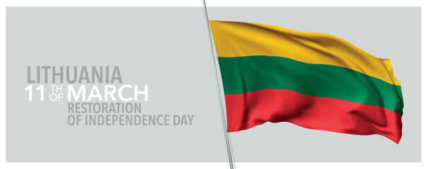Lithuania happy restoration of independence day greeting card, banner with template text vector illustration.
