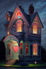 Fototapeta premium love house where the architecture inspired by a heart, colorful lighting