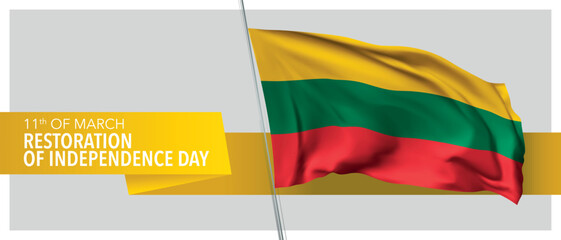 Lithuania restoration of independence day vector banner, greeting card - obrazy, fototapety, plakaty