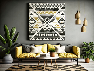 An idea for a picture on the wall, minimalist geometric patterns. Interior design. Wallpaper or background. Generative AI