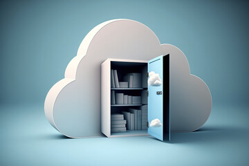 Armored safe with user stuff standing in the cloud, cloud storage concept, generative ai