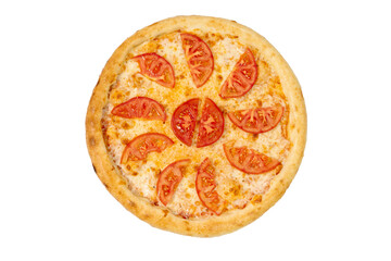 isolated margherita pizza for menu top view. italian cuisine, fresh pizza. Top flat lay view.