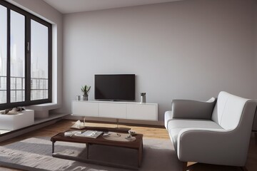 Elegant and comfortable designed living room with big corner sofa. Interior design modern apartment. Generative AI.