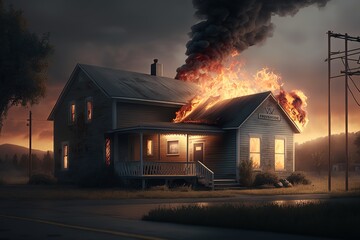 House or fire and Burning down, Home insurance concept. Generative Ai