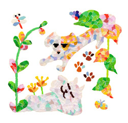 カラフルなちぎり絵の犬のイラスト