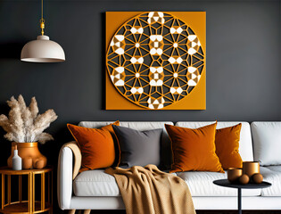 An idea for a picture on the wall, minimalist geometric patterns. Interior design. Wallpaper or background. Generative AI