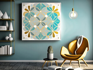 An idea for a picture on the wall, minimalist geometric patterns. Interior design. Wallpaper or background. Generative AI