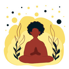 Vector illustration with female silhouette in meditating pose. Yoga concept print, poster, card and flyer design.